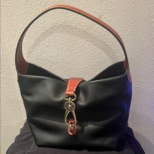 Dooney & Bourke Black and Brown Penrose Small Logo Lock Sac